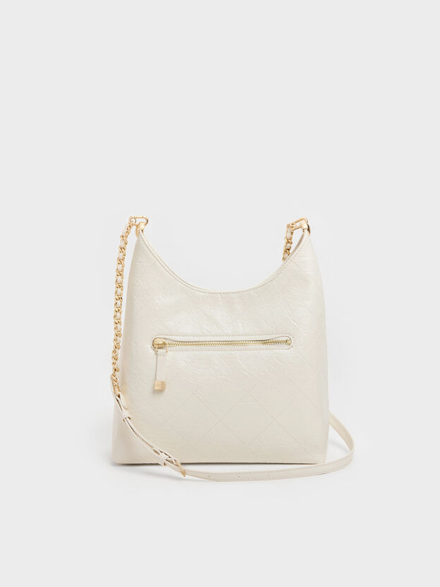 Duo Quilted Front-Pocket Chain Hobo Bag, Cream, hi-res