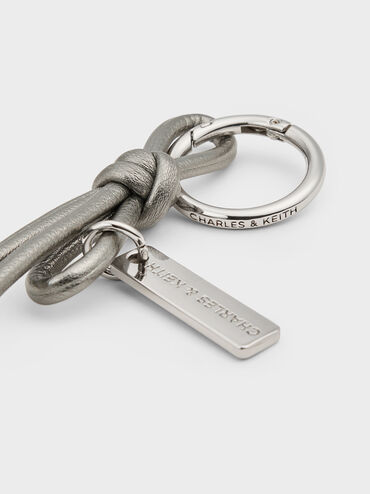 Beaded Metallic Cord Knot Charm, Pewter, hi-res