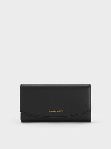 Briony Curved Flap Long Wallet, Black, hi-res