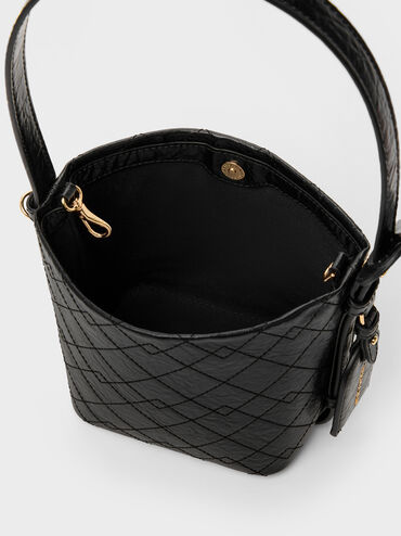 Duo Quilted Chain Bucket Bag, Black, hi-res
