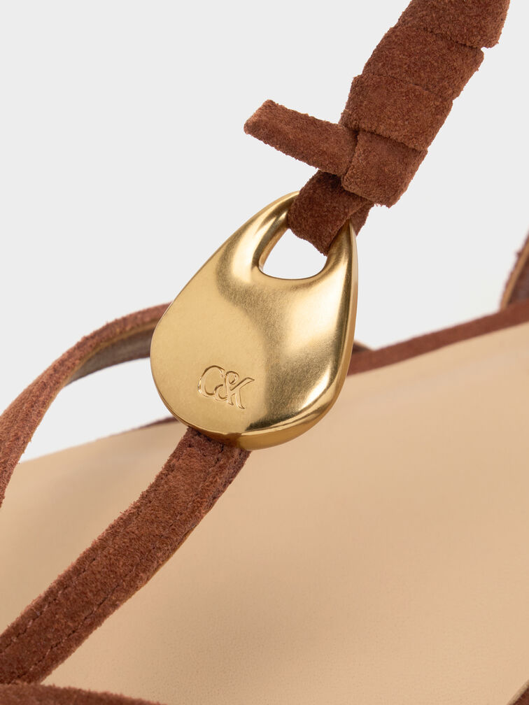 Adema Leather Strappy Thong Sandals, Brown, hi-res