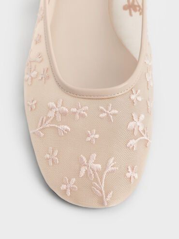 Gertrude Mesh Embroidered Floral Mary Janes, Nude, hi-res