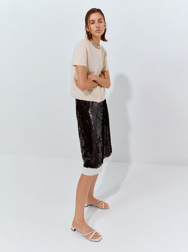 Georgie Linen Metal-Ball Heeled Mules, Chalk, hi-res