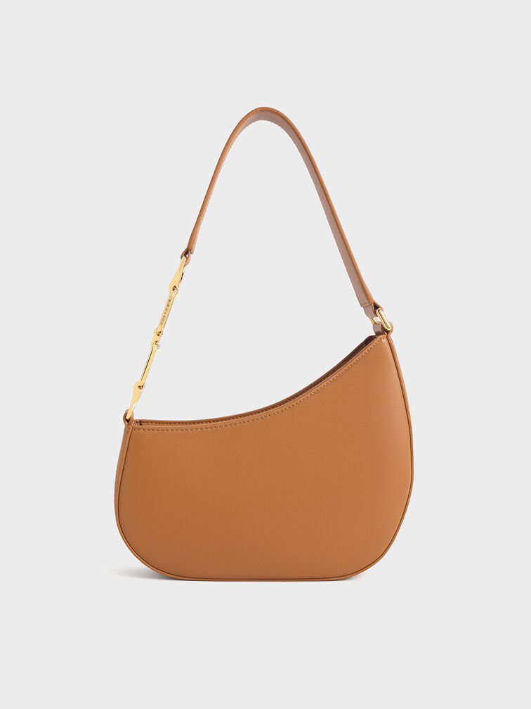Agatha Chain-Accent Shoulder Bag, Brown, hi-res