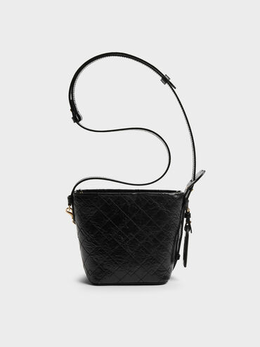 Duo Quilted Chain Bucket Bag, Black, hi-res
