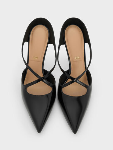 Kyra Leather Crossover-Strap Stiletto-Heel Mules, Black Box, hi-res