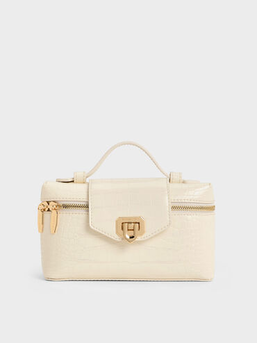 Arwen Croc-Effect Top Handle Vanity Bag, Cream, hi-res
