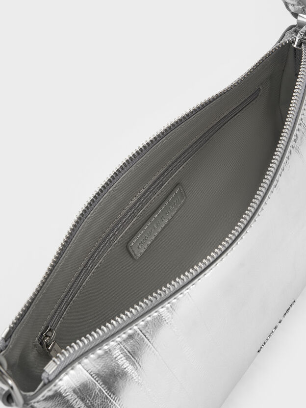 Augustine Metallic Eel-Effect Shoulder Bag, Silver, hi-res