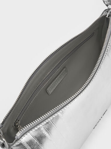 Augustine Metallic Eel-Effect Sculptural-Detail Shoulder Bag, Silver, hi-res