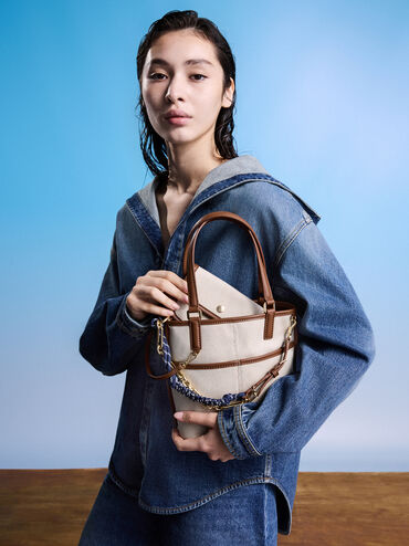 Addison Canvas Knotted-Rope Reversible Tote Bag, Taupe Canvas, hi-res