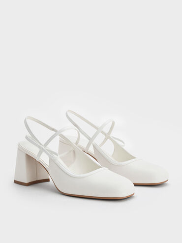 Bow Slingback Mary Jane Pumps, White, hi-res