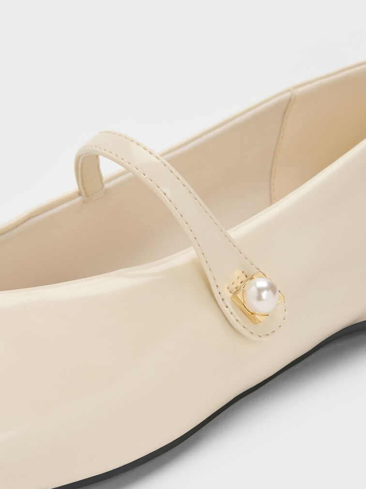 Marie Pearl Mary Jane Flats, Cream, hi-res