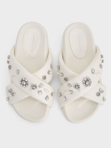 Gem & Pearl Flatform Sandals, White, hi-res
