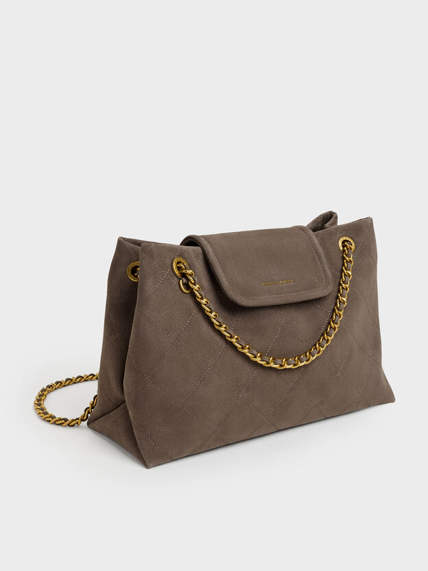 Large Apfra Quilted Shoulder Bag, Stone Grey, hi-res