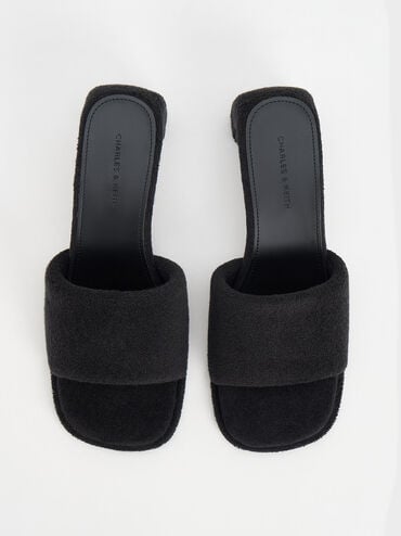 Loey Textured Curved-Heel Mules, Black Textured, hi-res