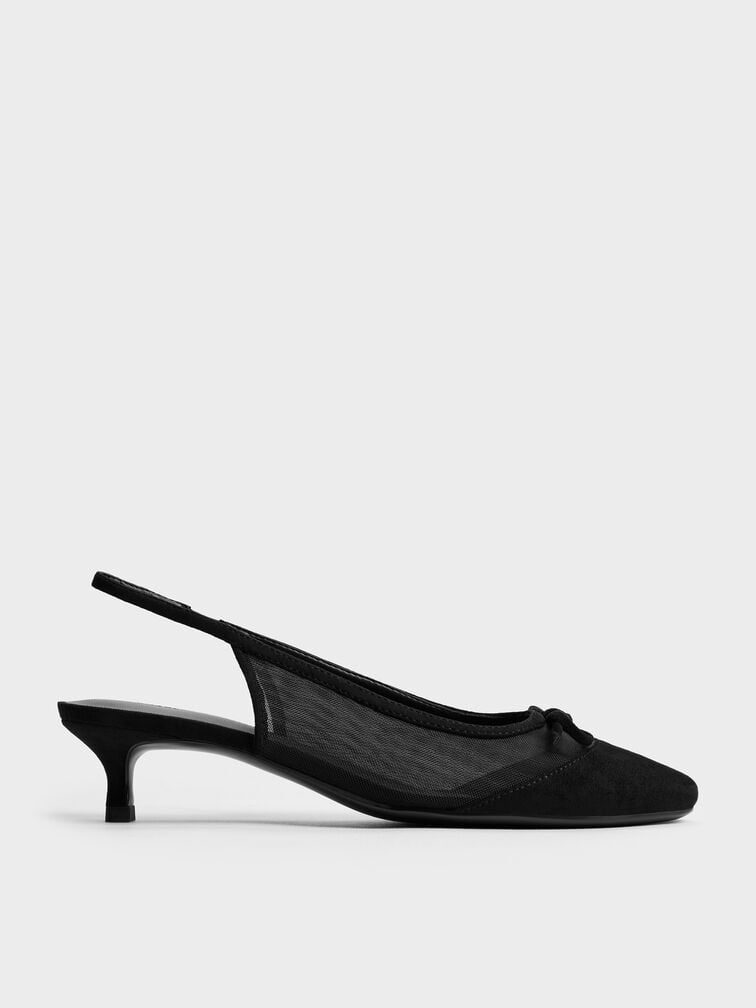 Mulligan Mesh Bow Slingback Pumps, Black Textured, hi-res