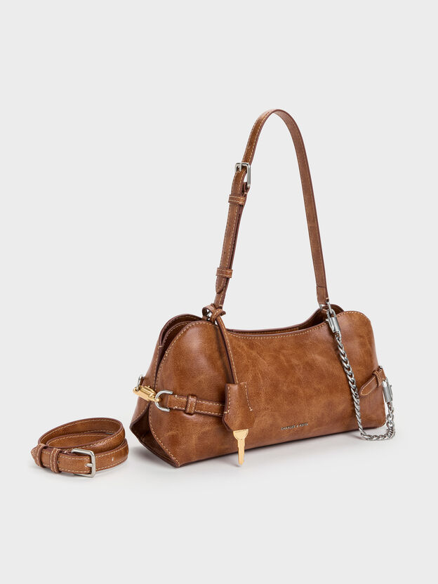 Delfina Chain Side-Belt Shoulder Bag, Distressed Tan, hi-res