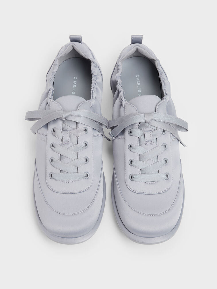 Satin Ruched Sneakers, Grey, hi-res