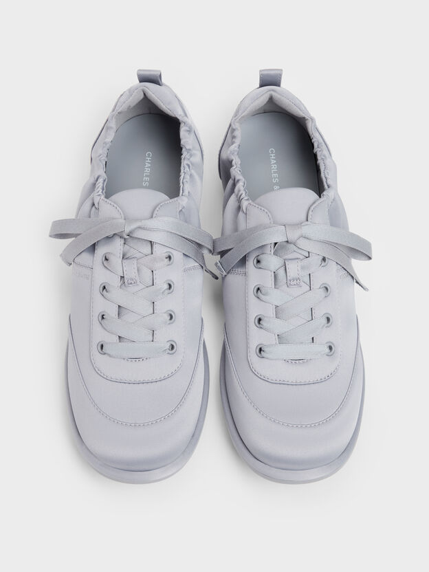 Satin Ruched Sneakers, Grey, hi-res