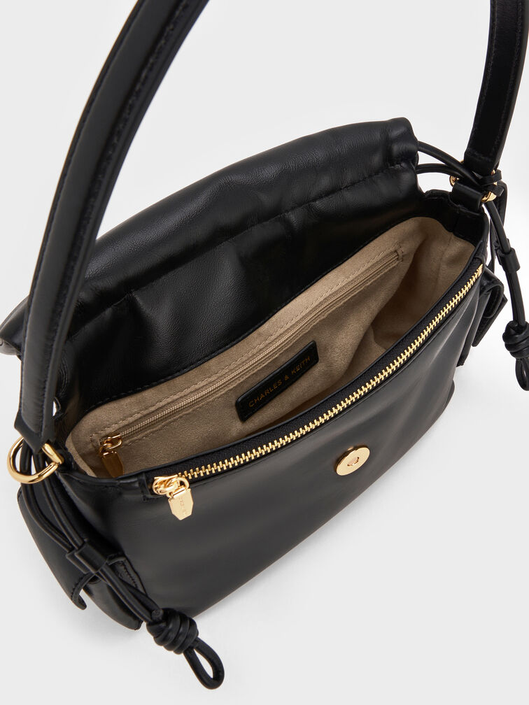 Khai Ruched-Flap Side-Pocket Top Handle Bag, Black, hi-res