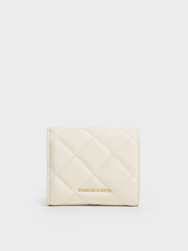 Arrietty Quilted Curved-Flap Wallet, Cream, hi-res