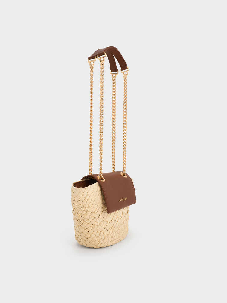 Shalia Raffia Chain-Strap Crossbody Bag, Natural Raffia, hi-res