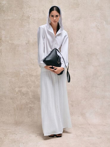 Gabine Leather Belted Hobo Bag, Black, hi-res