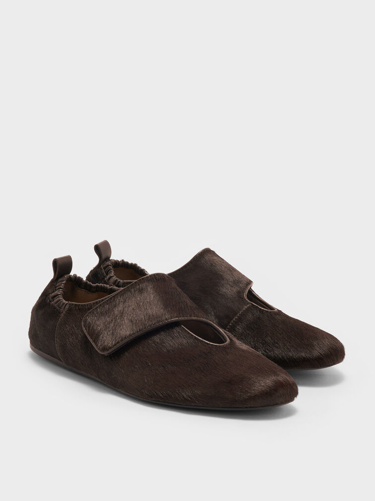 Pippa Calf Hair Ballet Flats, Dark Brown Textured, hi-res