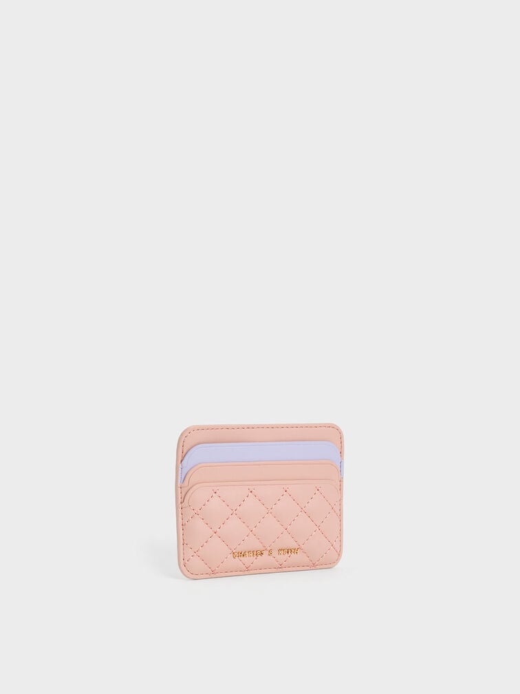 Cleo Two-Tone Quilted Card Holder, Pink, hi-res