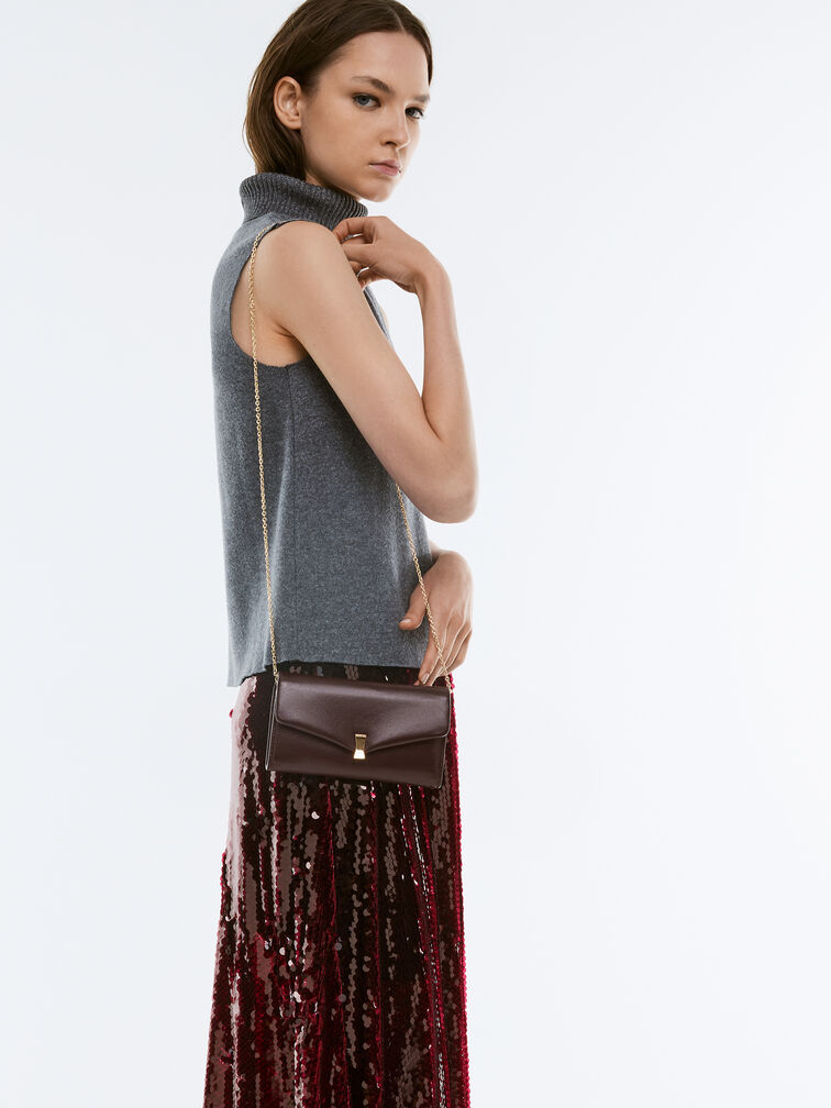 Lilibet Metallic-Accent Chain-Strap Long Wallet, Plum, hi-res