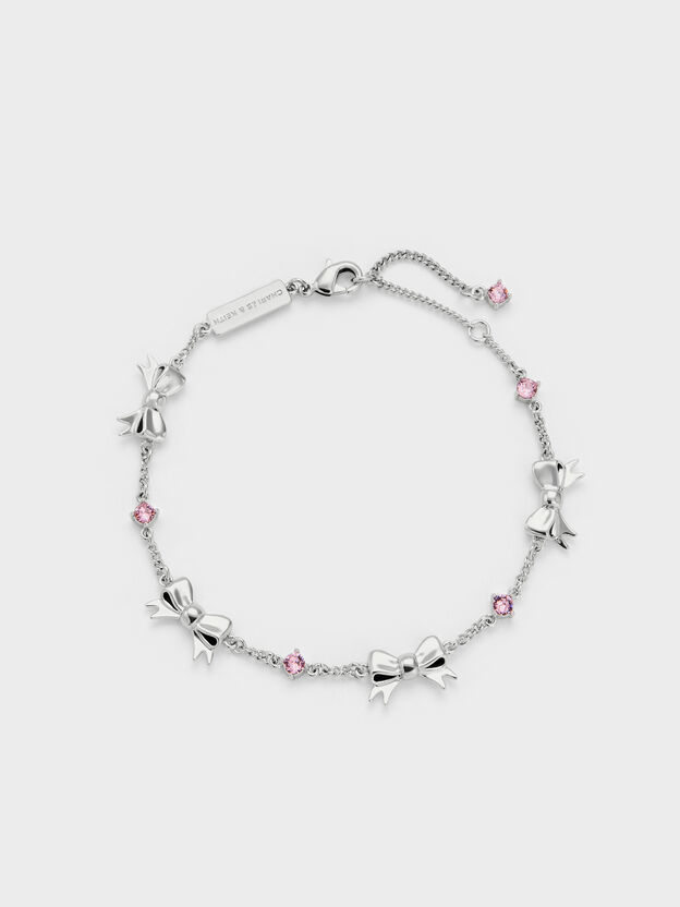 Paige Bow Crystal Bracelet, Pink, hi-res
