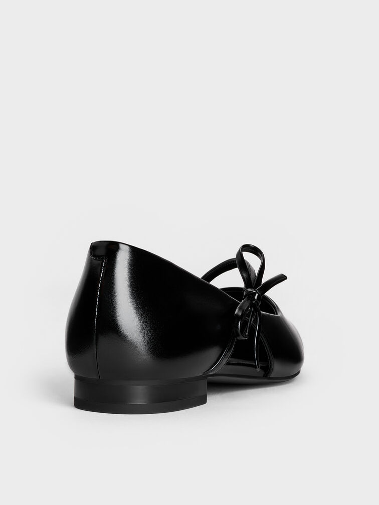 Pointed-Toe Bow-Strap Flats, Black, hi-res