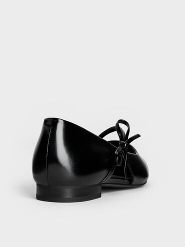 Pointed-Toe Bow-Strap Flats, Black, hi-res
