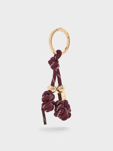 Knotted-Flower Charm, Burgundy, hi-res