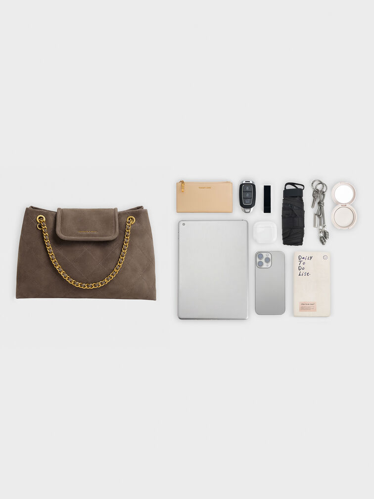 Large Apfra Quilted Shoulder Bag, Stone Grey, hi-res