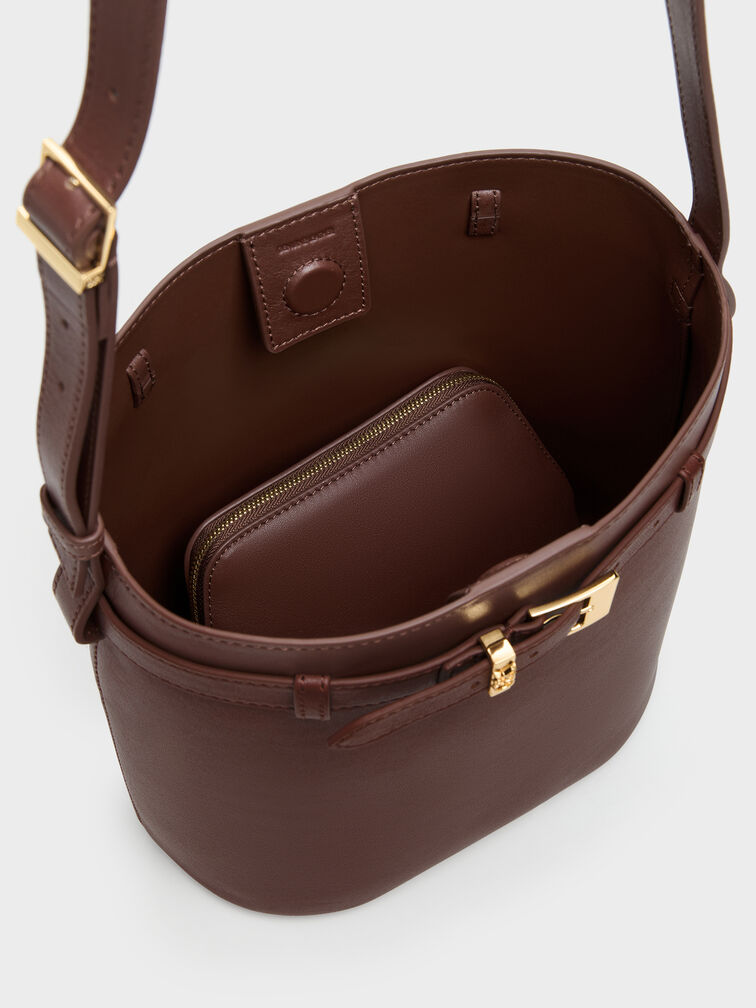 Jody Leather Belted Bucket Bag, Brown, hi-res