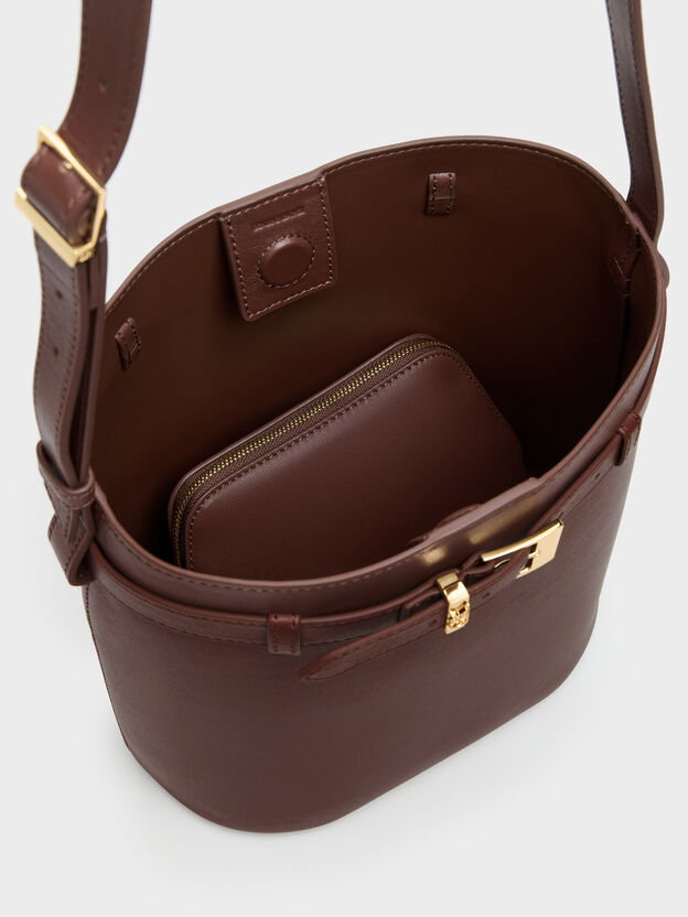 Jody Leather Belted Bucket Bag, Brown, hi-res