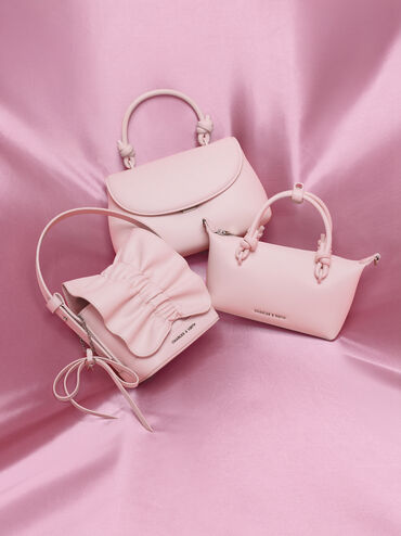 Kadee Ruched Bow-Charm Mini Bag, Cotton Candy Pink, hi-res