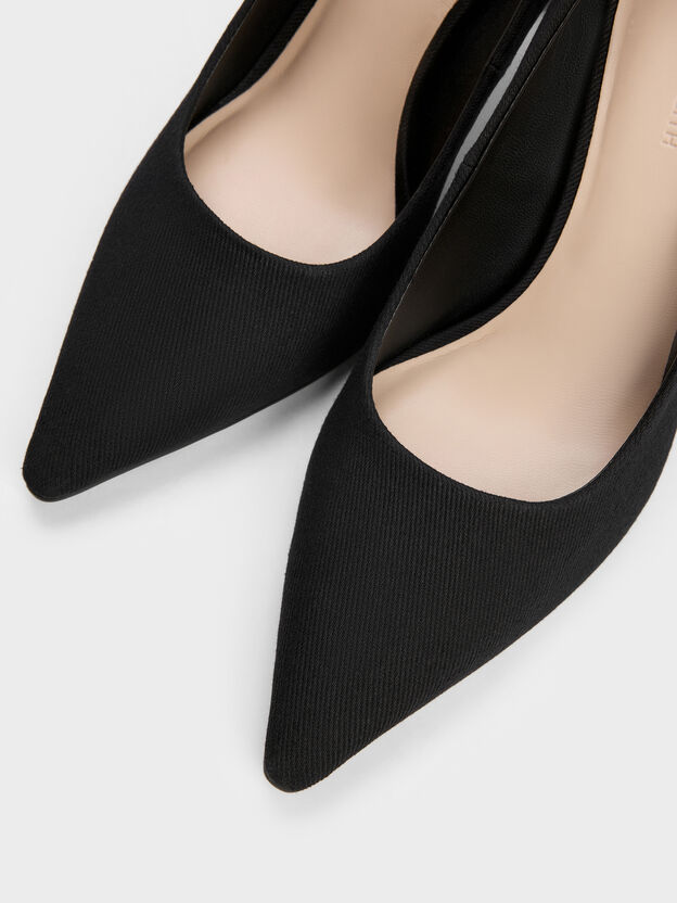 Kerra Twill Pointed High Heels, Black Textured, hi-res