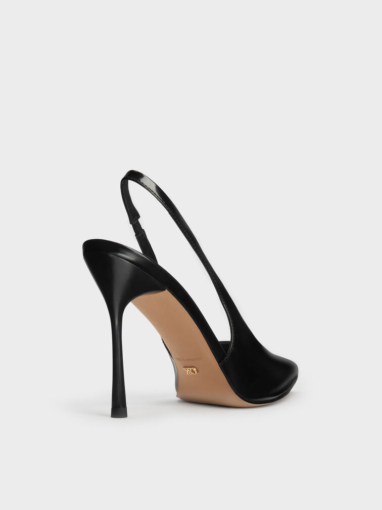 Leather Slingback Stiletto Pumps, Black Box, hi-res