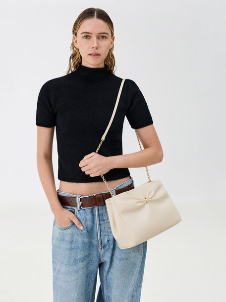 Halsey Ruched Tote Bag, Cream, hi-res