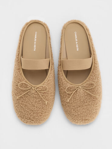 Nancy Faux Shearling Bow Ballet Mules, Brown, hi-res