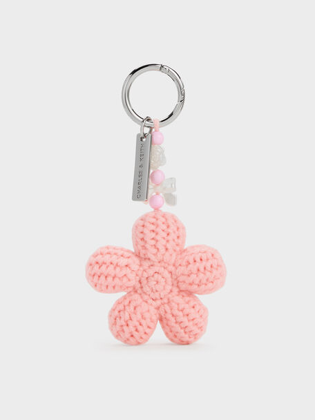 Crochet-Flower Beaded Charm, Soft Pink, hi-res