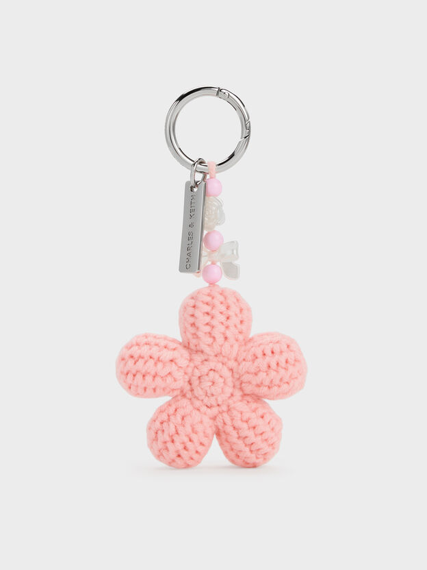 Crochet-Flower Beaded Charm, Soft Pink, hi-res