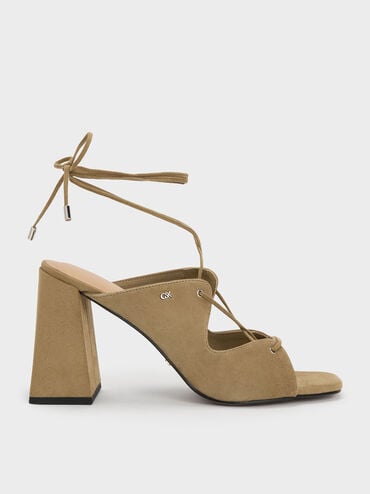Jianna Suede Heeled Sandals, Military Green, hi-res
