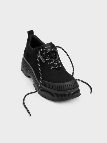 Darra Faux Suede Ridged-Sole Platform Sneakers, Black Textured, hi-res