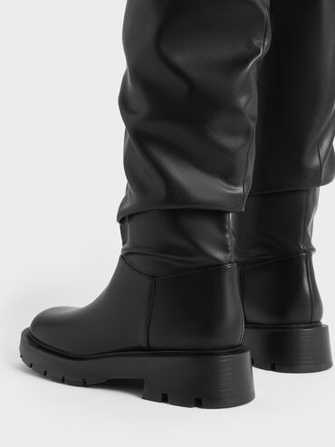 Ruched Knee-High Boots, Black, hi-res