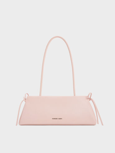 Hazel Bow Elongated Trapeze Shoulder Bag, Soft Pink, hi-res