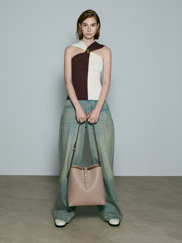 Beryl Recycled Leather Belted Hobo Bag, Taupe, hi-res