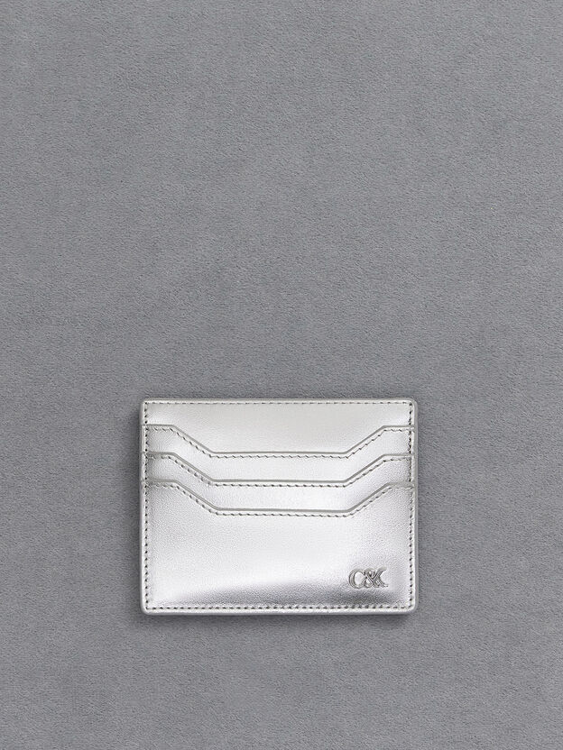 Carli Metallic Leather Multi-Slot Card Holder, Silver, hi-res